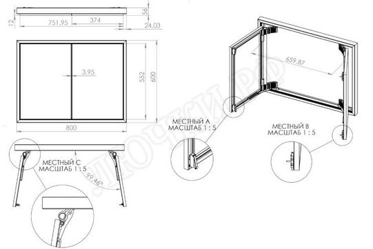 Люк под плитку Секрет 3.0, 2 створки 1200*1200 Люк под плитку Секрет 3.0, 2 створки 1200*1200
